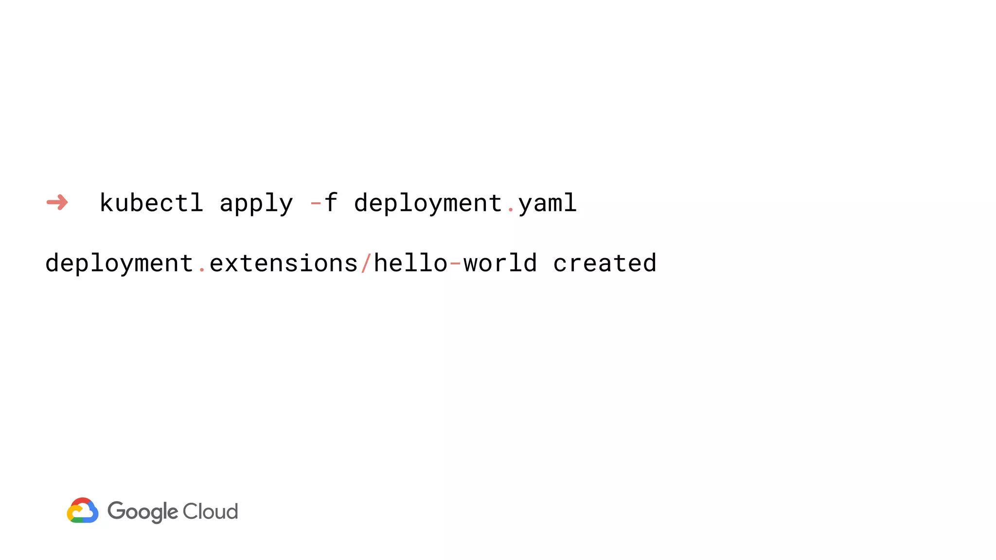 ➜ kubectl apply -f deployment.yaml
deployment.extensions/hello-world created
 
