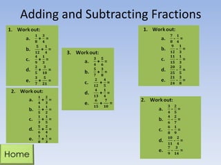 Adding and Subtracting Fractions
 