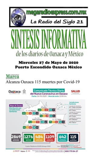 Alcanza Oaxaca 115 muertes por Covid-19
 