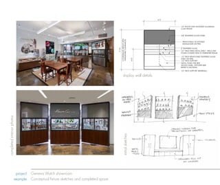 display wall details
completed interior photos




                                                                                  initial sketches




                         project Geneva Watch showroom
                        example Conceptual fixture sketches and completed space
 
