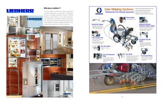 93
The name Liebherr symbolizes innovation, quality, skill
and drive. Recognized as a specialist in refrigeration
& freezer technology worldwide, Liebherr constantly
introduces newer solutions for your food’s freshness.
The combination of trendsetting materials and classic
lines offer a distinct design that gives the products their
unique identity. It becomes a tangible expression of the
superior quality expected in a Liebherr appliance.
Why buy a Liebherr?
92
 