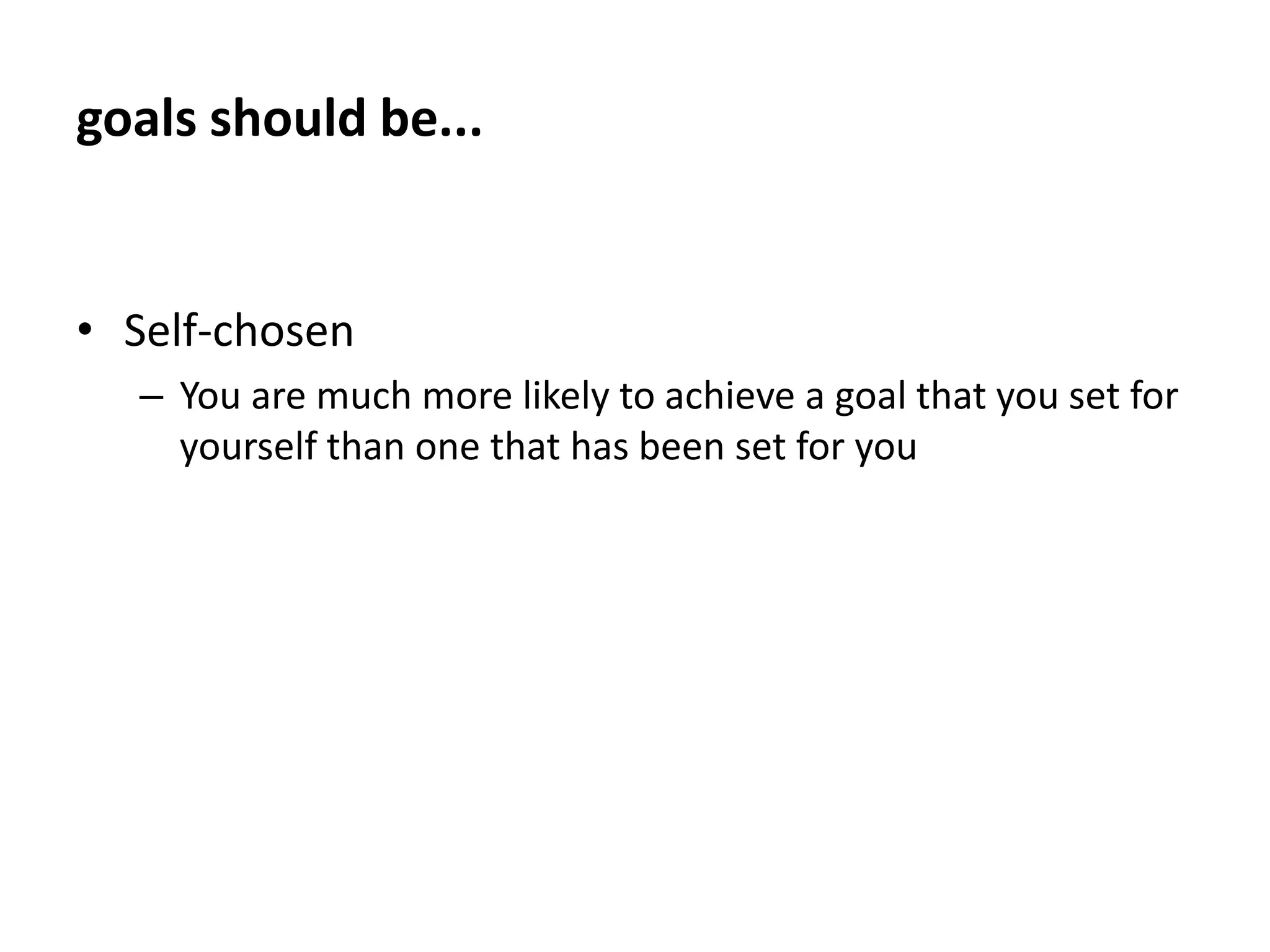what is long term and short term-goalLong TermThese goals are the “big picture”Short Term“Stepping stones” to Long TermexamplesGetting assignments finishedJoining a ‘personal safety and self defense’ programGetting a driving license