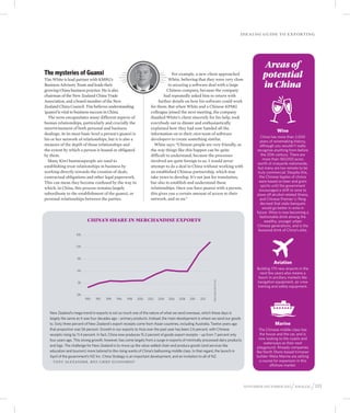 Idealog guide to exp orting




                                                                                                                                                             Areas of
The mysteries of Guanxi
Tim White is lead partner with KMPG’s
                                                                                            For example, a new client approached
                                                                                          White, believing that they were very close
                                                                                                                                                             potential
Business Advisory Team and leads their
growing China business practice. He is also
                                                                                          to securing a software deal with a large
                                                                                         Chinese company, because the company
                                                                                                                                                             in China
chairman of the New Zealand China Trade                                                had repeatedly asked him to return with
Association, and a board member of the New                                          further details on how his software could work
Zealand China Council. Tim believes understanding                              for them. But when White and a Chinese KPMG
‘guanxi’is vital to business success in China.                                 colleague joined the next meeting, the company
  The term encapsulates many different aspects of                              thanked White’s client sincerely for his help, took
human relationships, particularly and crucially the                            everybody out to dinner and enthusiastically
intertwinement of both personal and business                                   explained how they had now handed all the
                                                                                                                                                                       Wine
dealings. At its most basic level a person’s guanxi is                         information on to their own team of software
                                                                                                                                                             China has more than 2,000
his or her network of relationships, but it is also a                          developers to create something similar.                                      years of winemaking history,
measure of the depth of those relationships and                                  White says: “Chinese people are very friendly, so                          although you wouldn’t really
the extent by which a person is bound or obligated                             the way things like this happen can be quite                               recognise anything from before
by them.                                                                       difficult to understand, because the processes                                the 20th century. There are
  Many Kiwi businesspeople are used to                                         involved are quite foreign to us. I would never                                more than 160,000 acres
                                                                                                                                                           worth of vineyards nationwide,
establishing trust relationships in business by                                attempt to do a deal in China without working with                          but many are too remote to be
working directly towards the creation of deals,                                an established Chinese partnership, which may                               truly commercial. Despite this,
contractual obligations and other legal paperwork.                             take years to develop. It’s not just for translation,                        the Chinese tipples of choice
This can mean they become confused by the way in                               but also to establish and understand these                                   were based on beer and grain
                                                                                                                                                             spirits until the government
which, in China, this process remains largely                                  relationships. Once you have guanxi with a person,                           encouraged a shift to wine to
subordinate to the establishment of the guanxi, or                             this gives you a certain amount of access to their                         stave off alcohol-related illness,
personal relationships between the parties.                                    network, and so on.”                                                         and Chinese Premier Li Peng
                                                                                                                                                             decreed that state banquets
                                                                                                                                                              would go better in wine in
                                                                                                                                                          future. Wine is now becoming a
                                                                                                                                                            fashionable drink among the
                               CHINa’S SHARE IN MERCHANDISE EXPORTS                                                                                            wealthy, younger urban
                                                                                                                                                          Chinese generations, and is the
                                                                                                                                                           favoured drink of China’s elite.
                       15%


                       12%


                       9%
                                                                                                                                                                     Aviation
                                                                                                                                                          Building 170 new airports in the
                       6%
                                                                                                                                                            next few years also means a
                                                                                                                                                           boom in ancillary markets like
                                                                                                                                                          navigation equipment, air crew
                                                                                                                       Credit: BNZ/Statistics NZ




                       3%
                                                                                                                                                          training and safety equipment.

                       0%
                             1990    1992    1994    1996    1998     2000   2002   2004   2006   2008   2010   2012



   New Zealand’s mega-trend in exports is not so much one of the nature of what we send overseas, which these days is
   largely the same as it was four decades ago – primary products. Instead, the main development is where we send our goods
   to. Sixty three percent of New Zealand’s export receipts come from Asian countries, including Australia. Twelve years ago                                         Marine
   that proportion was 56 percent. Growth in our exports to Asia over the past year has been 2.6 percent, with Chinese                                      The Chinese middle class has
   receipts rising by 11.4 percent. In fact, China now produces 15.2 percent of goods export receipts – up from 7 percent only                               the house and the car, and is
   four years ago. This strong growth, however, has come largely from a surge in exports of minimally processed dairy products                              now looking to the coasts and
                                                                                                                                                               waterways as their next
   and logs. The challenge for New Zealand is to move up the value-added chain and produce goods (and services like                                       playground. Already companies
   education and tourism) more tailored to the rising wants of China’s ballooning middle class. In that regard, the launch in                             like North Shore-based trimaran
   April of the government’s NZ Inc. China Strategy is an important development, and an invitation to all of NZ.                                          builder Weta Marine are setting
   – – T o n y A l e x a n d e r , BN Z C h i e f E c o n o m i s t                                                                                         a course for expansion in this
                                                                                                                                                                   offshore market.




                                                                                                                                                    November-december 2012      / idealog / 113
 