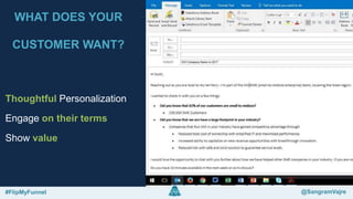 @sangramvajre#FlipMyFunnel @FlipMyFunnel
Thoughtful Personalization
Engage on their terms
Show value
#FlipMyFunnel @SangramVajre
WHAT DOES YOUR
CUSTOMER WANT?
 