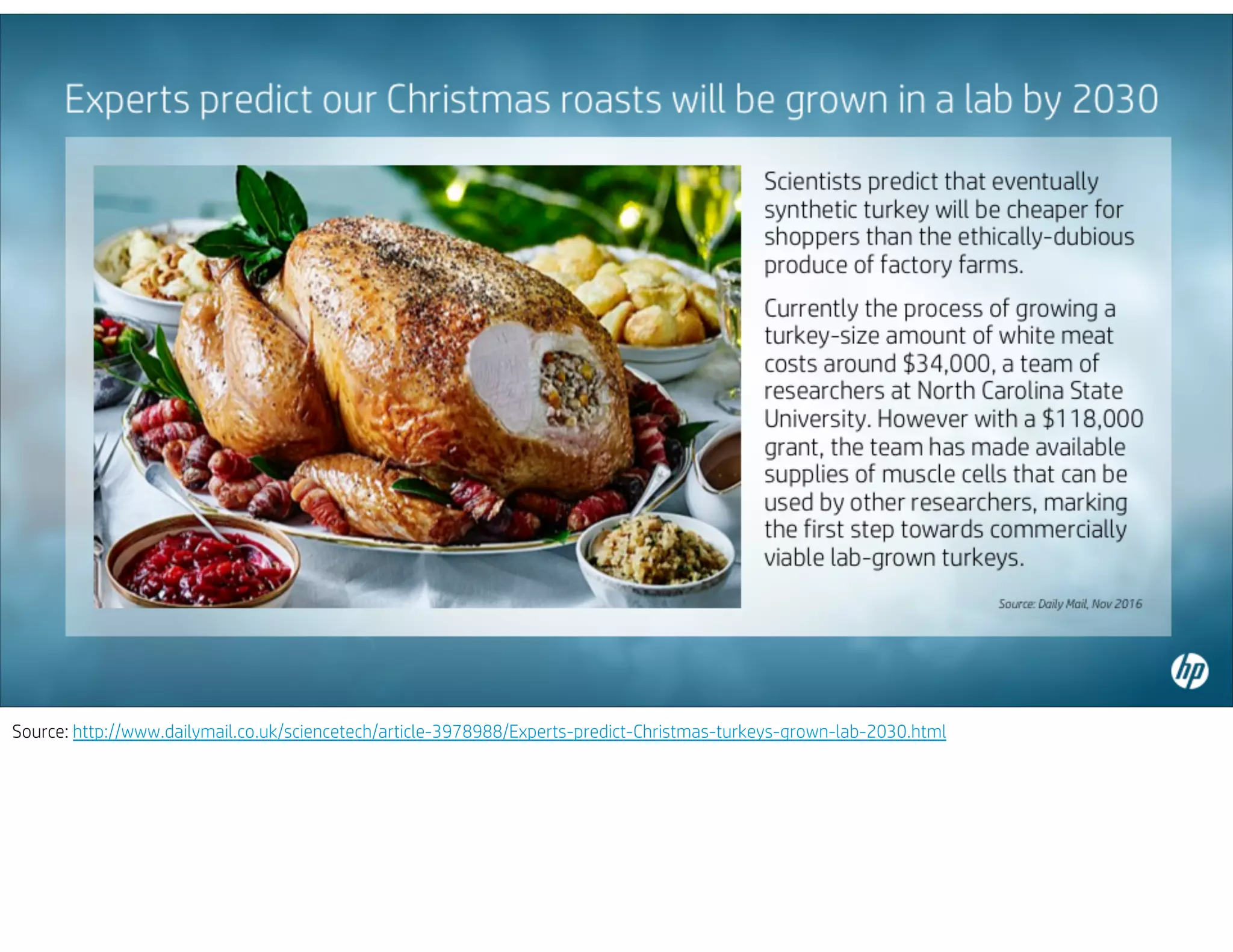 Source: http://www.dailymail.co.uk/sciencetech/article-3978988/Experts-predict-Christmas-turkeys-grown-lab-2030.html
 