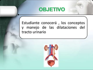 Estudiante conocerá , los conceptos
y manejo de las dilataciones del
tracto urinario
 