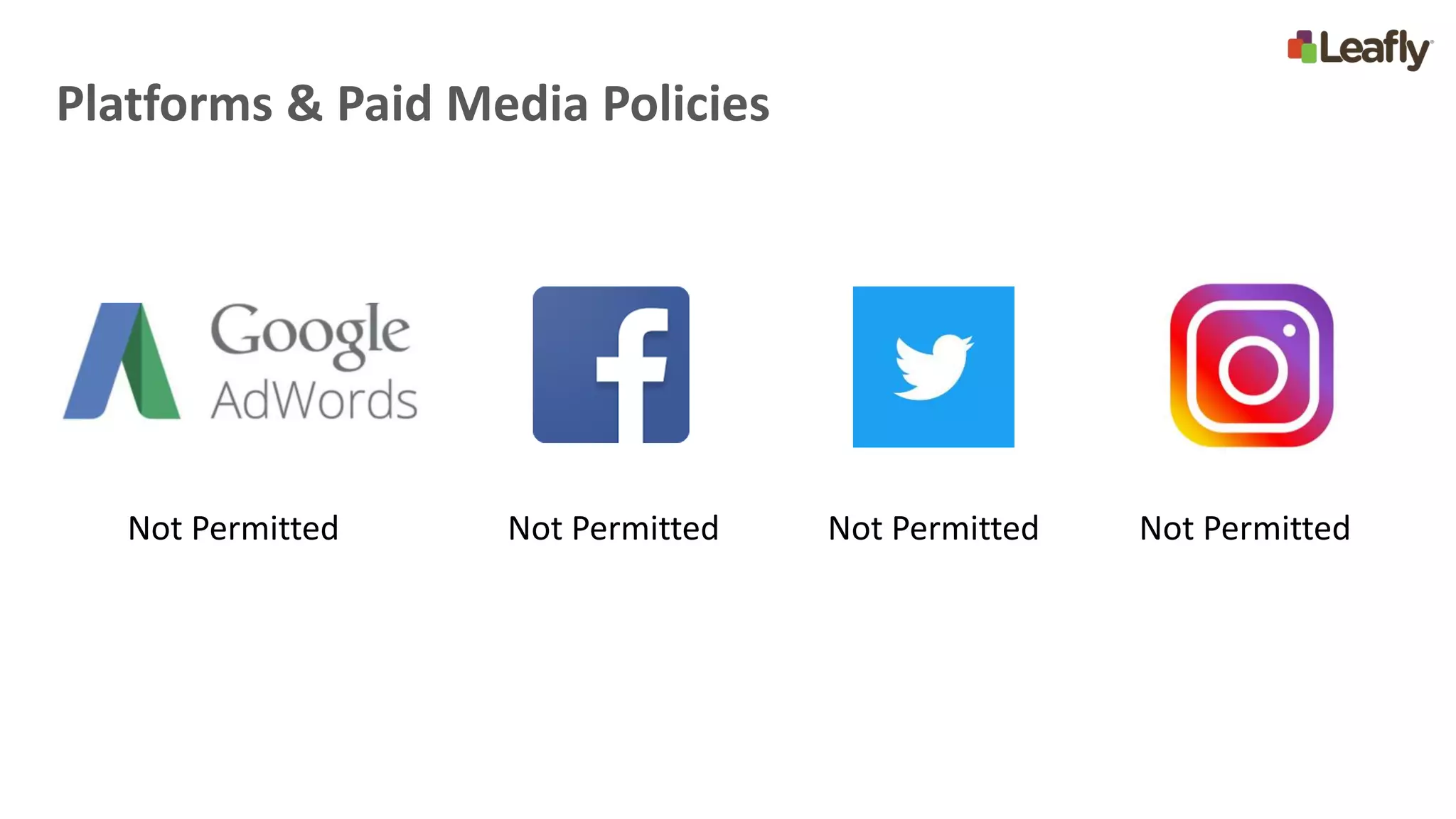 Platforms & Paid Media Policies
Not Permitted Not Permitted Not Permitted Not Permitted
 