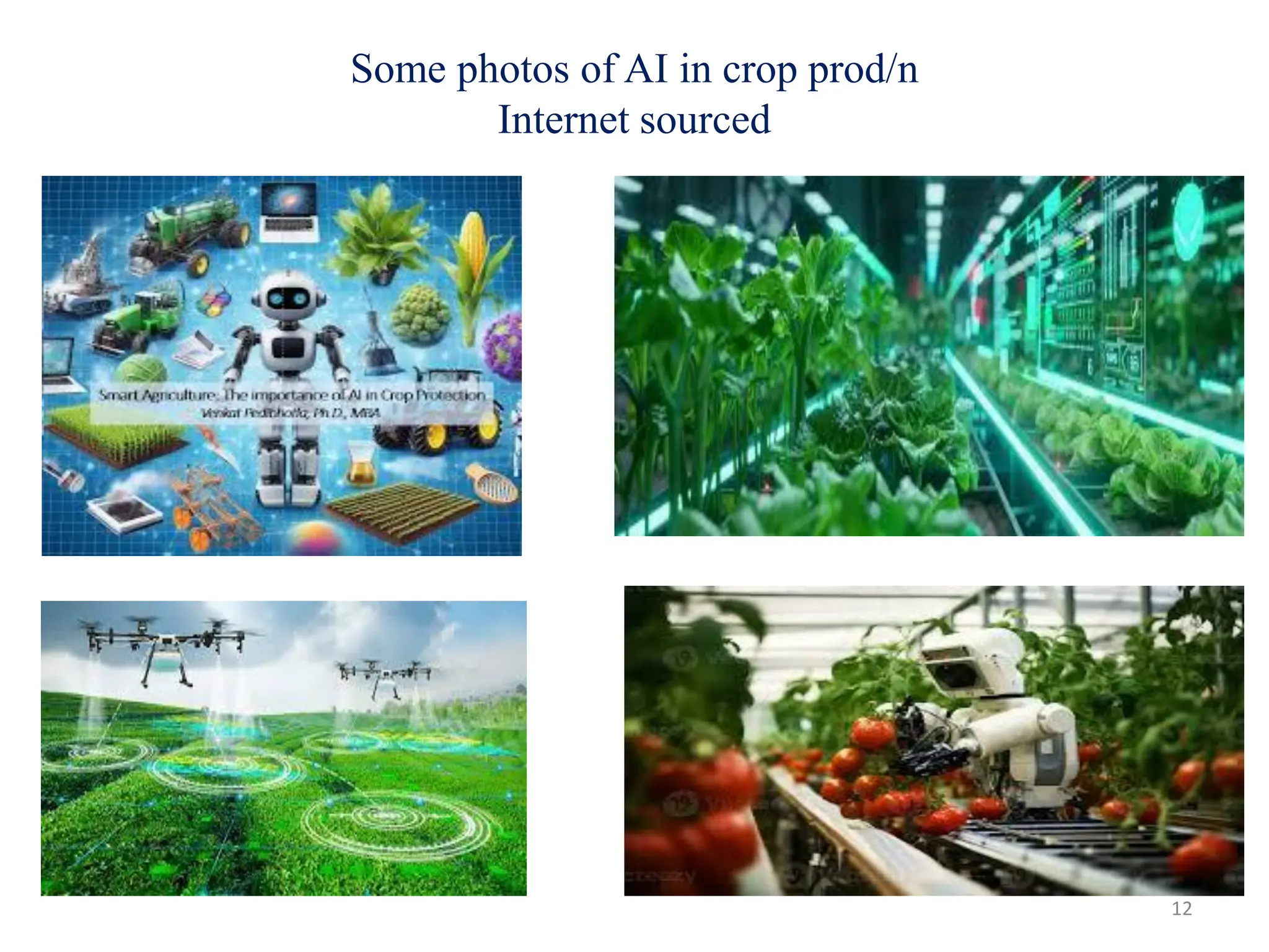 Some photos of AI in crop prod/n
Internet sourced
12
 