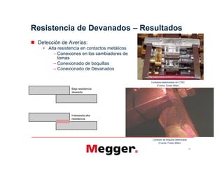 Resistencia de Devanados – Resultados
 Detección de Averías:
• Alta resistencia en contactos metálicos
– Conexiones en lo...