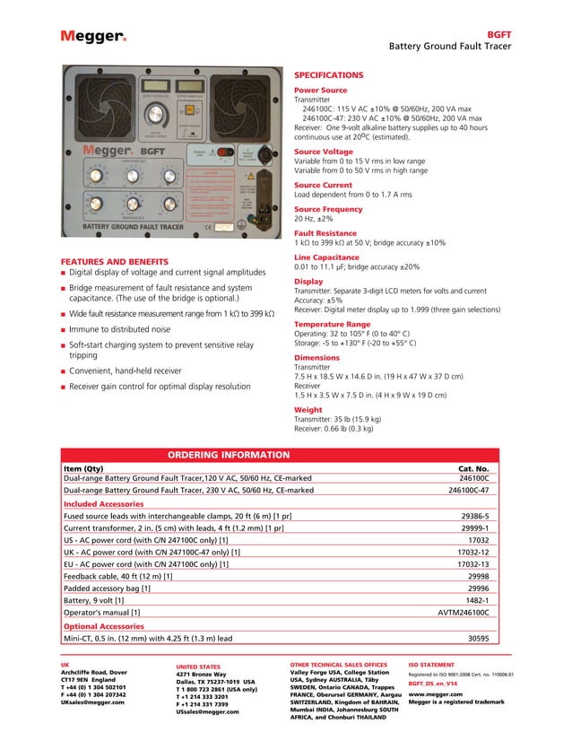 Megger BGFT Battery Ground Fault Tracer