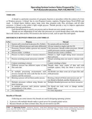 JNTUH R25 regulation, Unit 1 lecture notes for OS | PDF