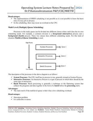 JNTUH Operating system syllabus unit 2 Lecture Notes | PDF
