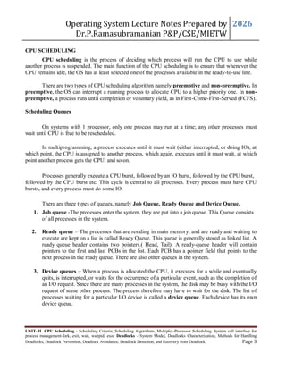 JNTUH Operating system syllabus unit 2 Lecture Notes | PDF