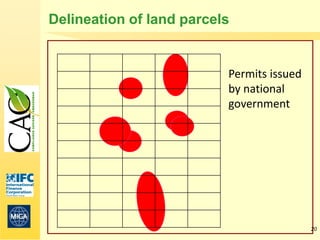 Delineation of land parcels


                          Permits issued
                          by national
                          government




                                           20
 