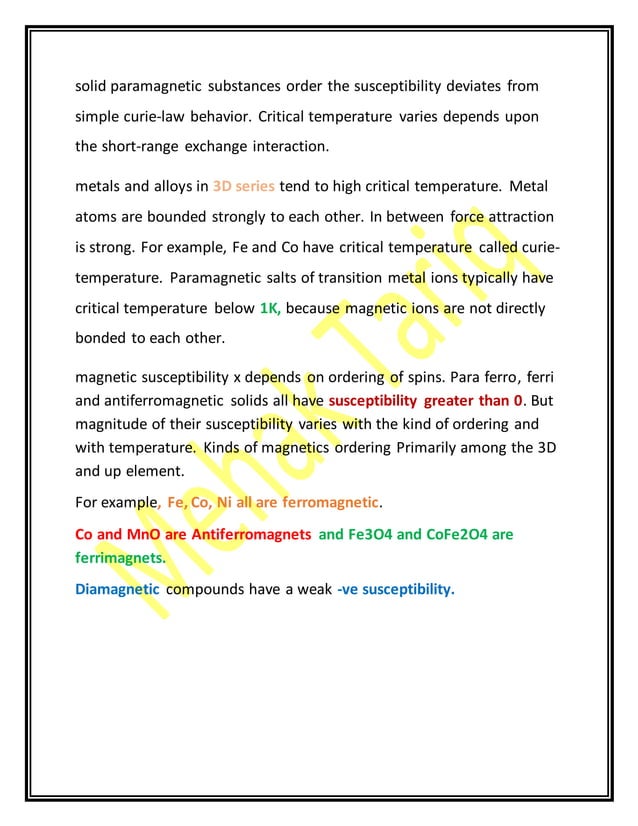 susceptibility vs temperature of Dia, para, ferro, ferri and