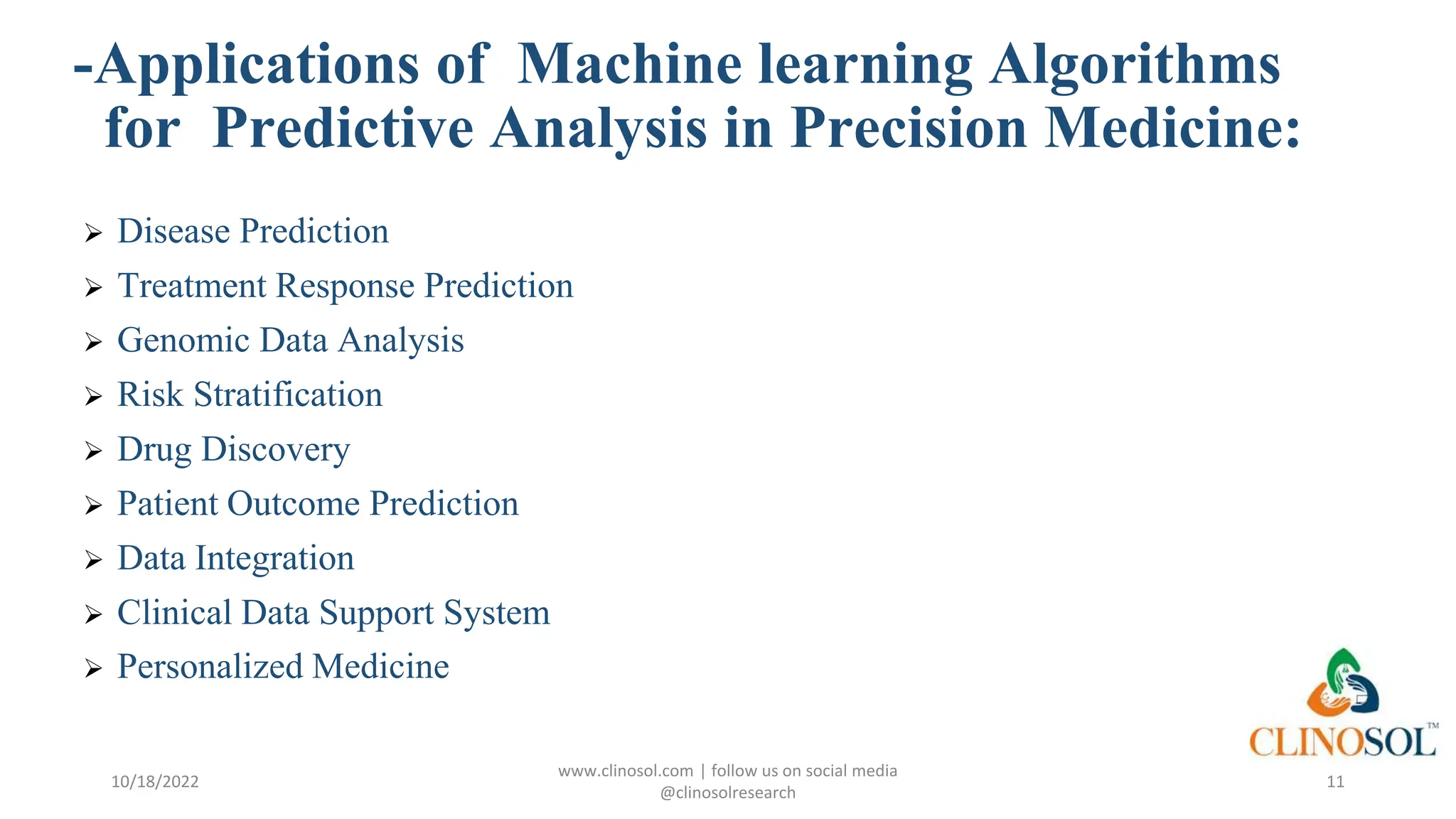 Machine Learning Algorithms for Predictive Analytics in Precision ...