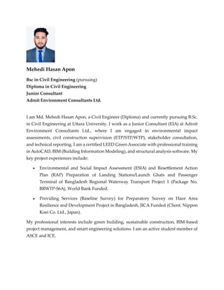 Professional Profile of Md. Mehedi Hasan Apon | PDF