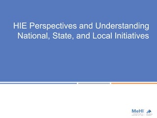 HIE Perspectives and Understanding
National, State, and Local Initiatives
 