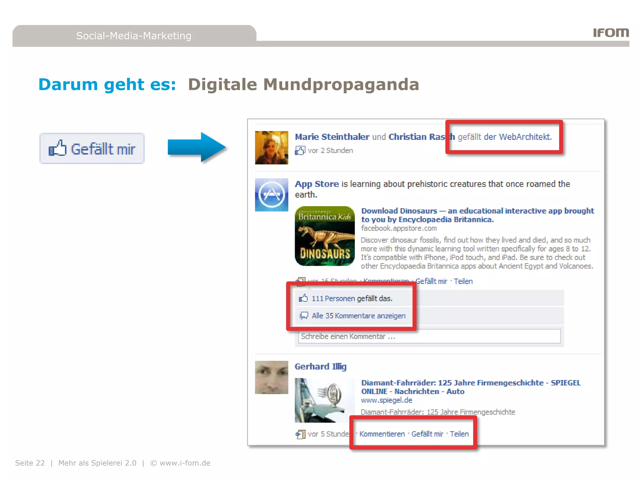 Social-Media-Marketing




     Darum geht es: Digitale Mundpropaganda




Seite 22 | Mehr als Spielerei 2.0 | © www.i-fom.de
 