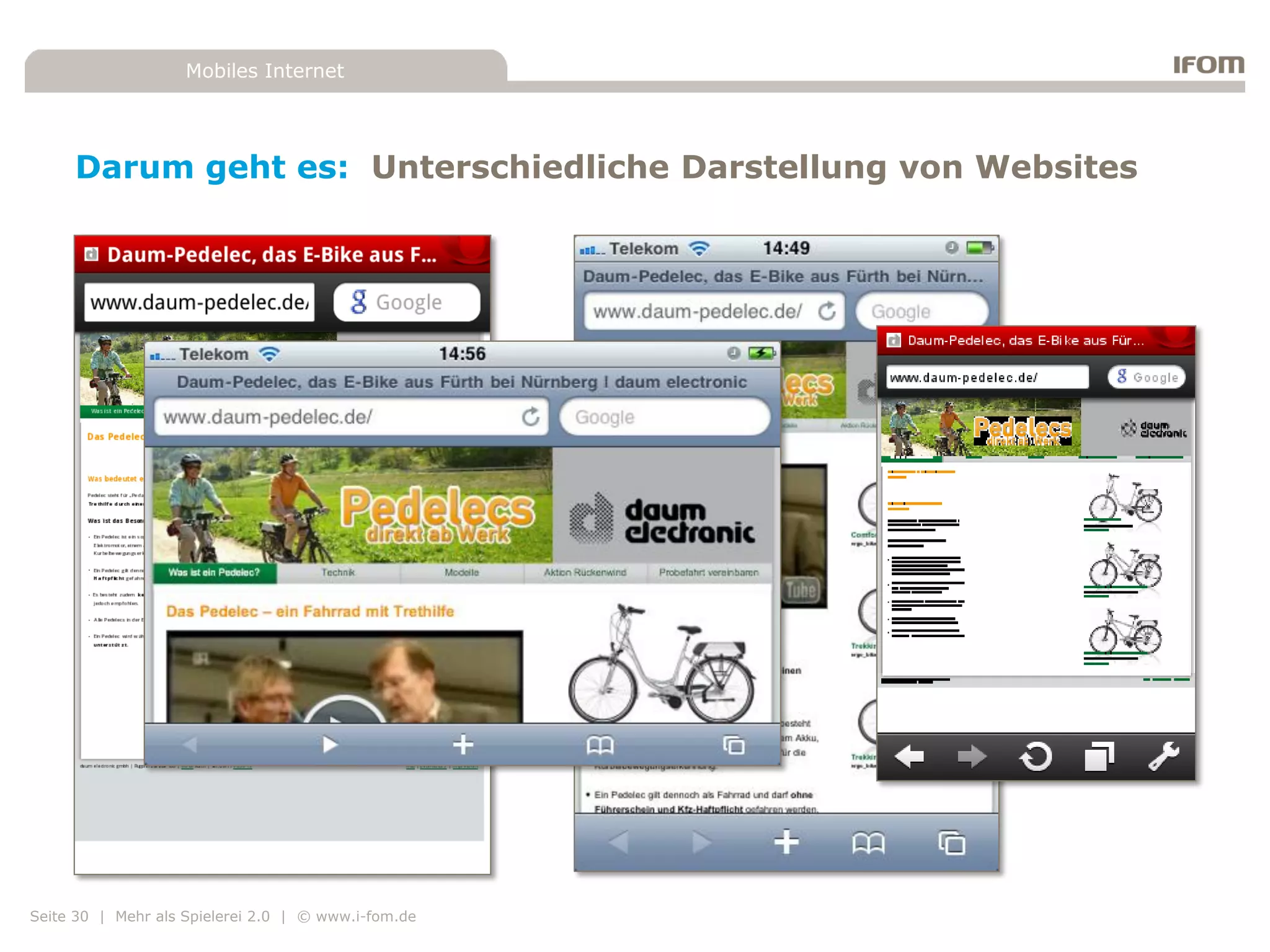 Mobiles Internet




     Darum geht es: Unterschiedliche Darstellung von Websites




Seite 30 | Mehr als Spielerei 2.0 | © www.i-fom.de
 