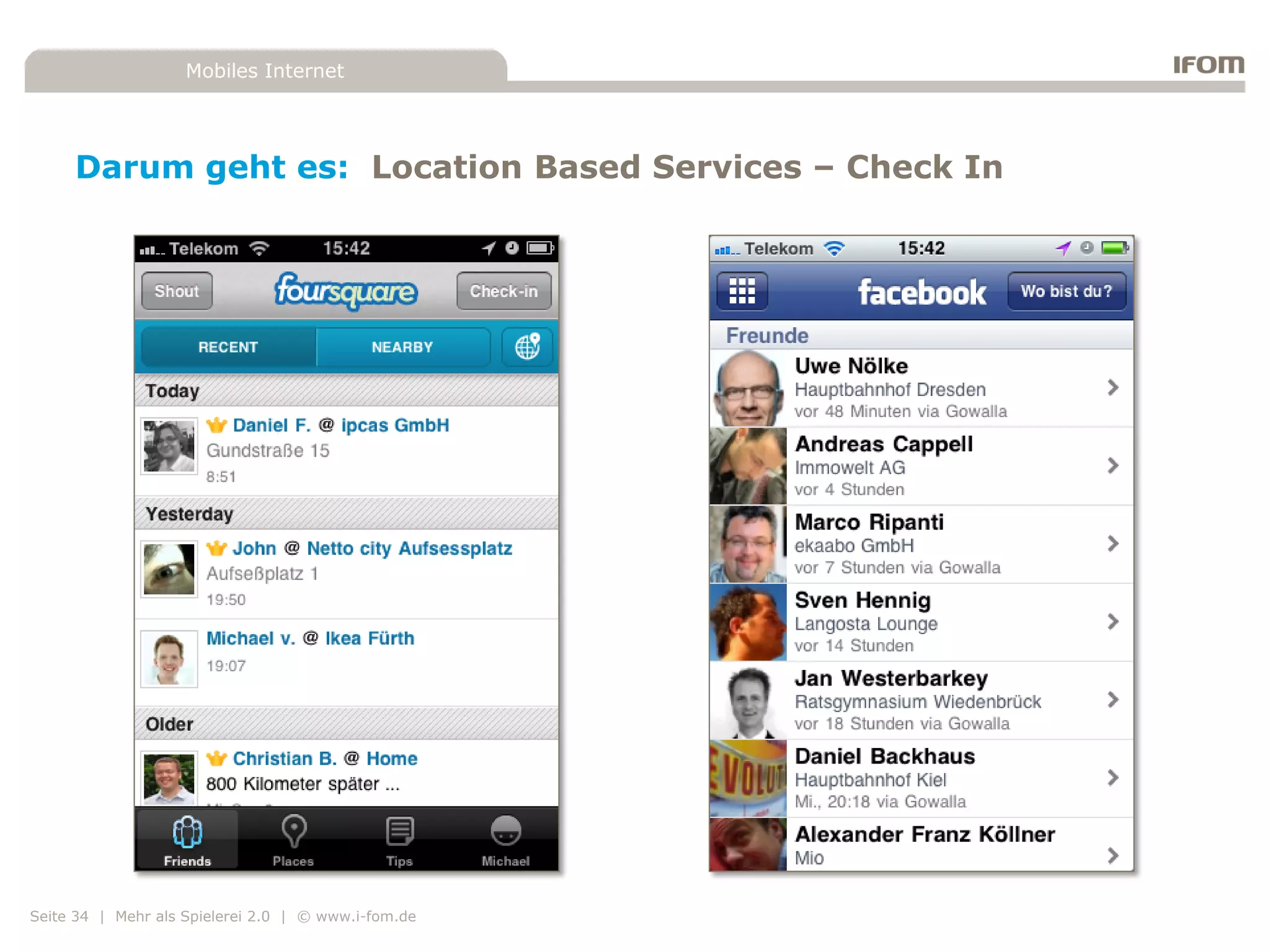 Mobiles Internet




     Darum geht es: Location Based Services – Check In




Seite 34 | Mehr als Spielerei 2.0 | © www.i-fom.de
 
