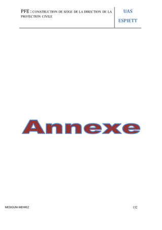 PFE : CONSTRUCTION DE SEIGE DE LA DIRECTION DE LA
PROTECTION CIVILE
UAS
ESPIETT
MEDIOUNI MEHREZ 132
 