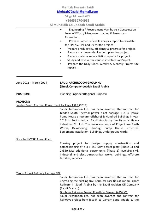 Mehtab zaidi planning engineer cv