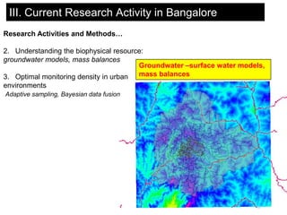 III. Current Research Activity in Bangalore
Research Activities and Methods…

2. Understanding the biophysical resource:
g...