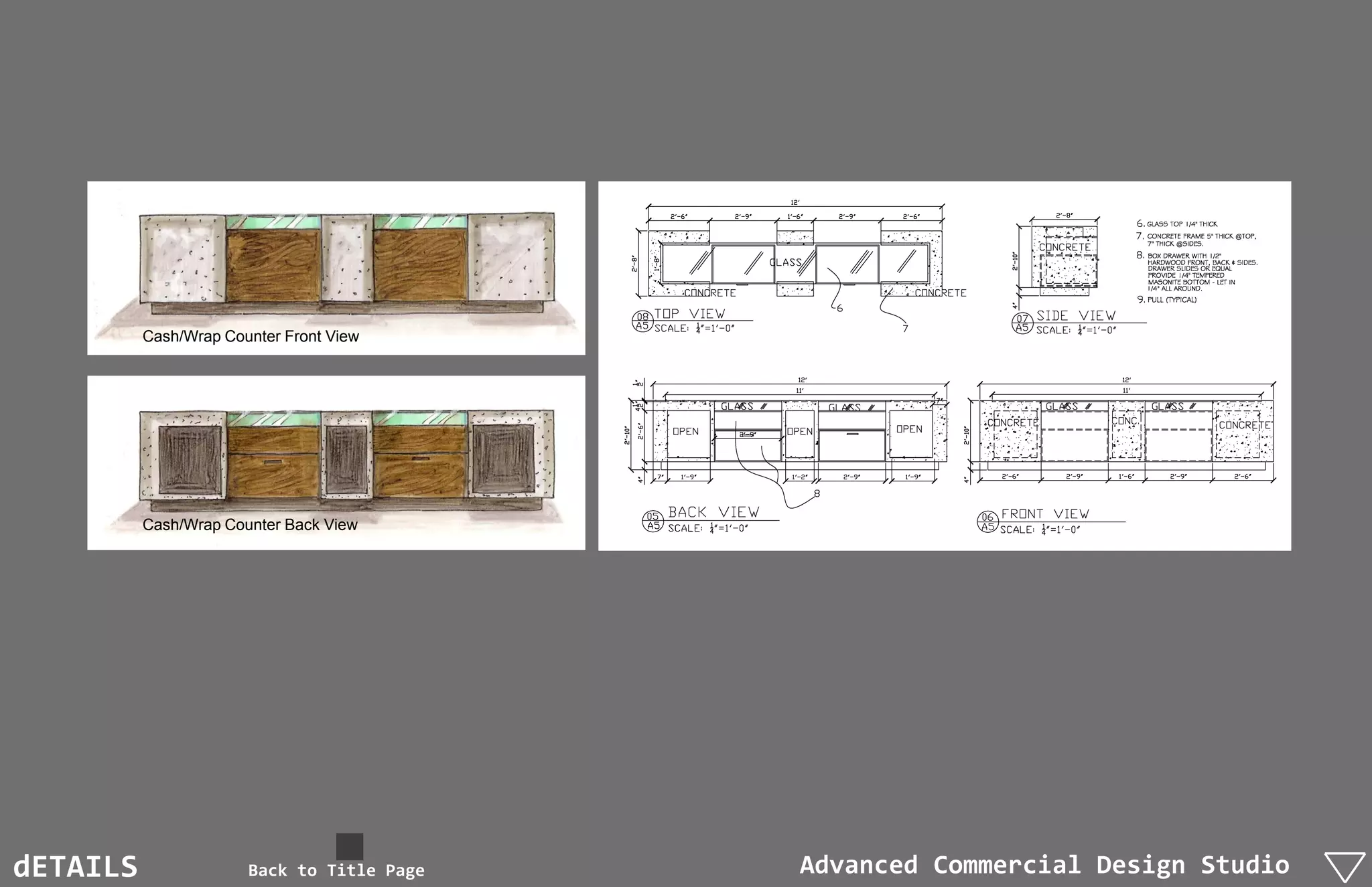 Cash/Wrap Counter Front View




          Cash/Wrap Counter Back View




dETAILS                Back to Title Page   Advanced Commercial Design Studio
 