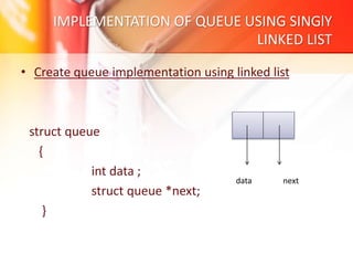 Implementation of queue using singly and doubly linked list. | PPT