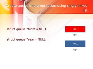 Implementation of queue using singly and doubly linked list. | PPT