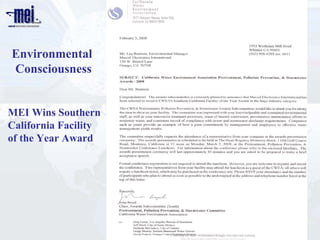 Environmental
Consciousness


MEI Wins Southern
California Facility
of the Year Award
 