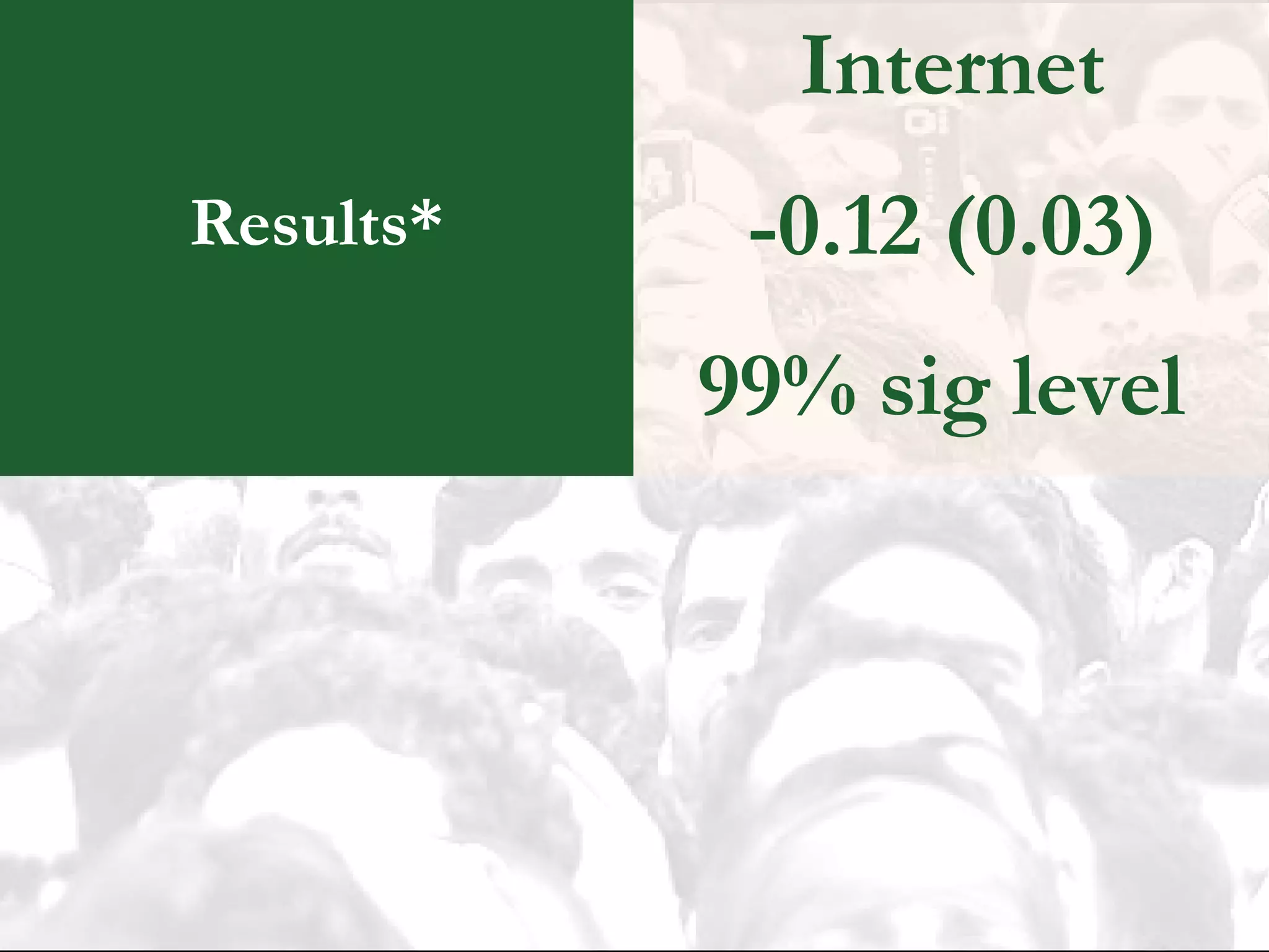 Results* Internet -0.12 (0.03) 99% sig level  