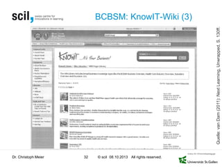 © scil All rights reserved.
BCBSM: KnowIT-Wiki (3)
Dr. Christoph Meier 32 08.10.2013
Quelle:vanDam(2011):NextLearning,Unwrapped,S.130ff.
 