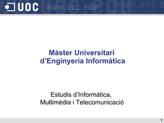 Màster Universitari  d’Enginyeria Informàtica Estudis d’Informàtica,  Multimèdia i Telecomunicació 