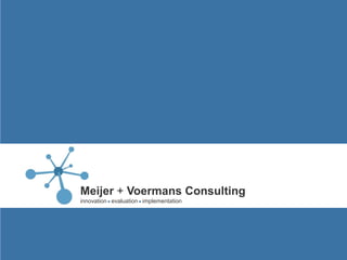 Title
Subtitle

Sub-subtitle



                           Meijer + Voermans Consulting
                           innovation  evaluation  implementation




      Meijer + Voermans Consulting                                    14.07.2008 | page 1
      innovation  evaluation  implementation
 