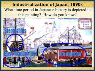 Industrialization of Japan, 1890s
What time period in Japanese history is depicted in
       this painting? How do you know?
 