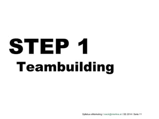 Syllabus eMarketing / roeck@interline.at / SS 2014 / Seite 11
STEP 1
Teambuilding
 