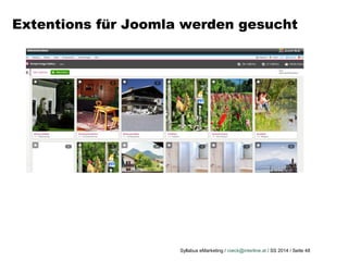 Syllabus eMarketing / roeck@interline.at / SS 2014 / Seite 48
Extentions für Joomla werden gesucht
 
