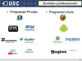 Sortides professionals

• Programari Privatiu     • Programari Lliure




                                                 20
 