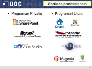 Sortides professionals

• Programari Privatiu              • Programari Lliure




   Internet Information Server




                                                          21
 