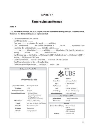 EINHEIT 7


                                   Unternehmensformen
TEIL A

1. a) Berichten Sie über die drei ausgewählten U...