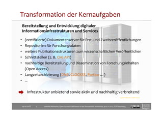 Transformation der Kernaufgaben
Bereitstellung und Entwicklung digitaler
Informationsinfrastrukturen und Services
09.02.20...