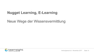 Seite 14meinungsraum.at – November 2017
Nugget Learning, E-Learning
Neue Wege der Wissensvermittlung
 