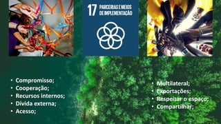 • Compromisso;
• Cooperação;
• Recursos internos;
• Dívida externa;
• Acesso;
 