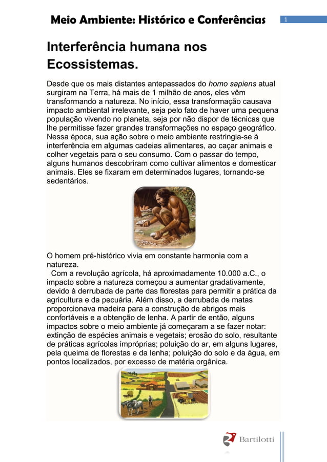 Histórico da interferência humana nos ecossistemas e Conferências sobre ...