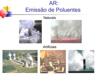 AR:
Emissão de Poluentes
Naturais
Artificiais
 