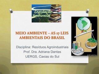 MEIO AMBIENTE – AS 17 LEIS
AMBIENTAIS DO BRASIL
Disciplina: Resíduos Agroindustriais
Prof. Dra. Adriana Dantas
UERGS, Caxias do Sul
 