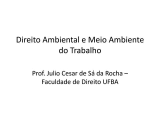 Direito Ambiental e Meio Ambiente
           do Trabalho

    Prof. Julio Cesar de Sá da Rocha –
       Faculdade de Direito UFBA
 