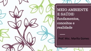 MEIO AMBIENTE
E SAÚDE:
fundamentos,
conceitos e
realidade
Prof. Msc. Marília Gomes
 